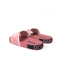 Dolce & Gabbana Pink Leather Slides Beachwear Flats Shoes