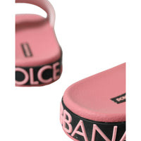 Dolce & Gabbana Pink Leather Slides Beachwear Flats Shoes