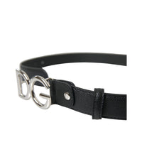 Dolce & Gabbana Black Leather Silver DG Logo Buckle Belt