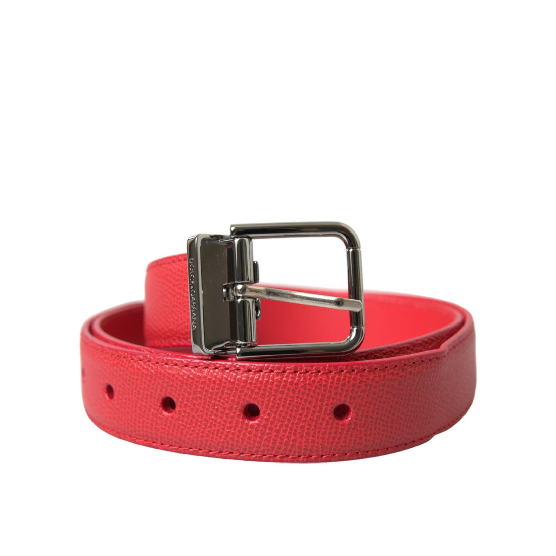 Dolce & Gabbana Red Calf Leather Silver Metal Buckle Belt