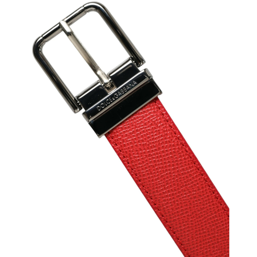 Dolce & Gabbana Red Calf Leather Silver Metal Buckle Belt