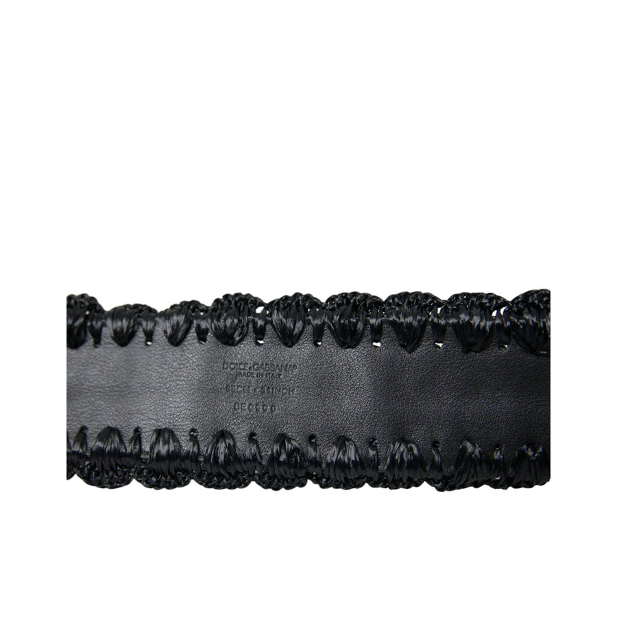 Dolce & Gabbana Black Braided Canvas Women Wide Waist Belt