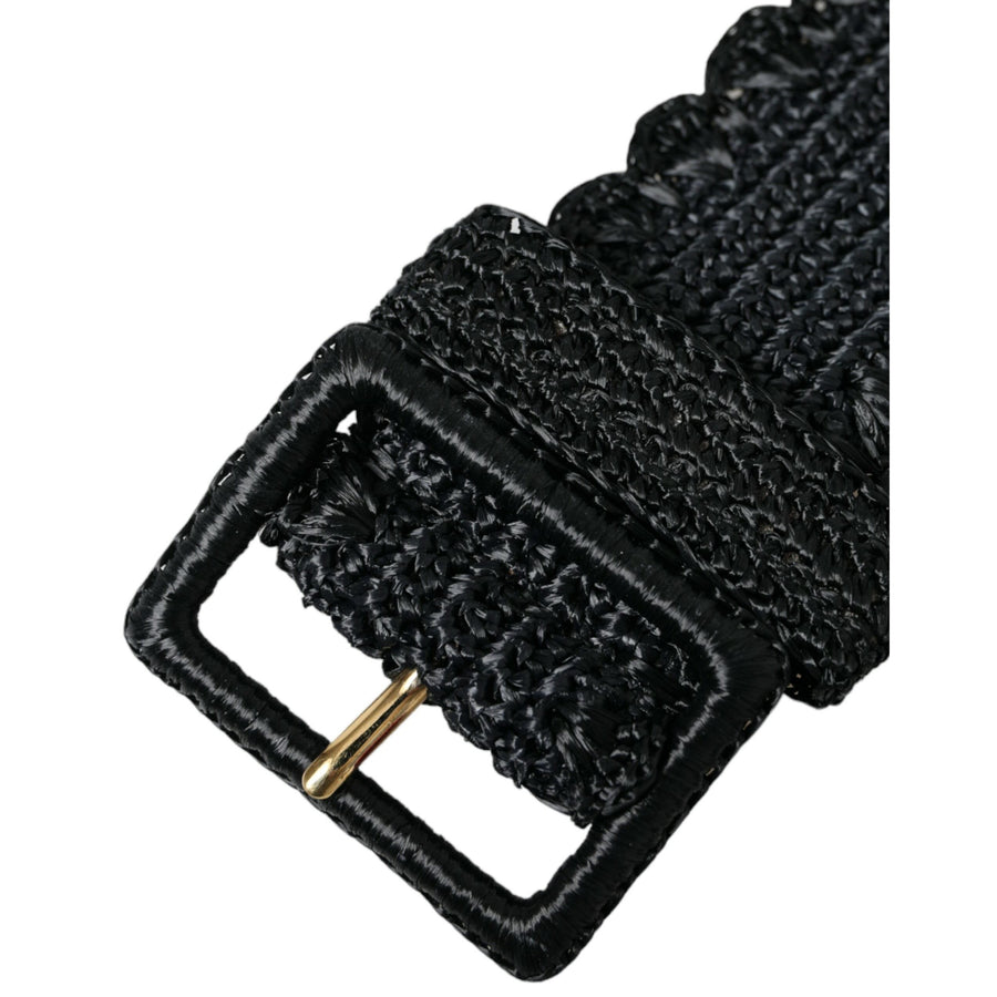 Dolce & Gabbana Black Braided Canvas Women Wide Waist Belt