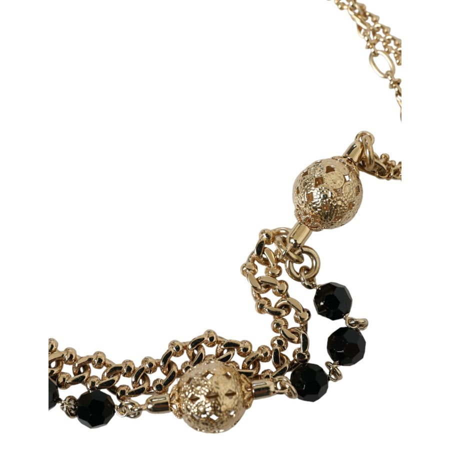 Dolce & Gabbana Black Suede Gold Chain Crystal Waist Belt