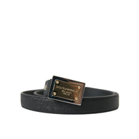 Dolce & Gabbana Black Leather Gold Square Metal Buckle Belt