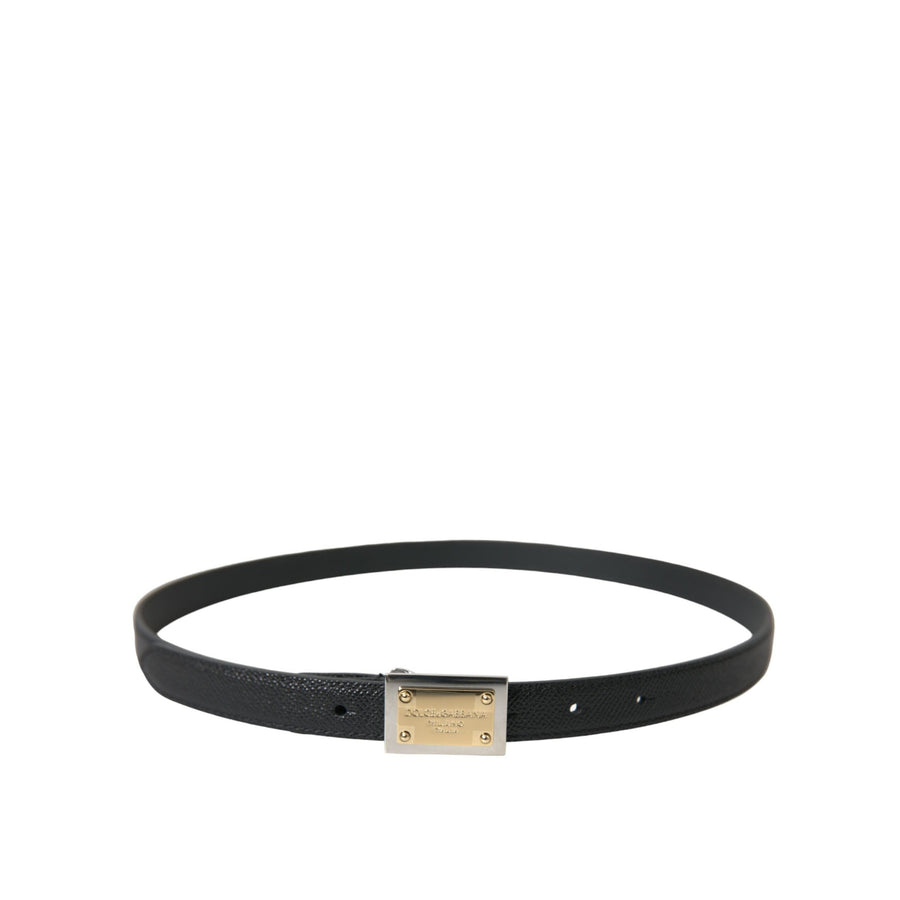 Dolce & Gabbana Black Leather Gold Square Metal Buckle Belt