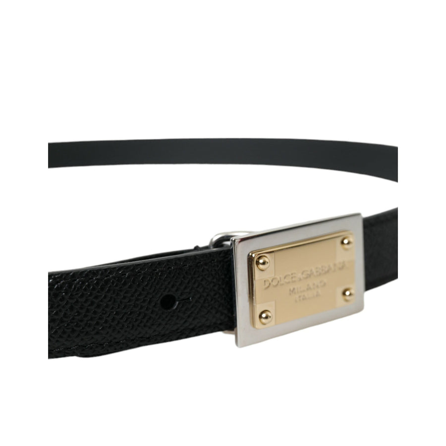 Dolce & Gabbana Black Leather Gold Square Metal Buckle Belt