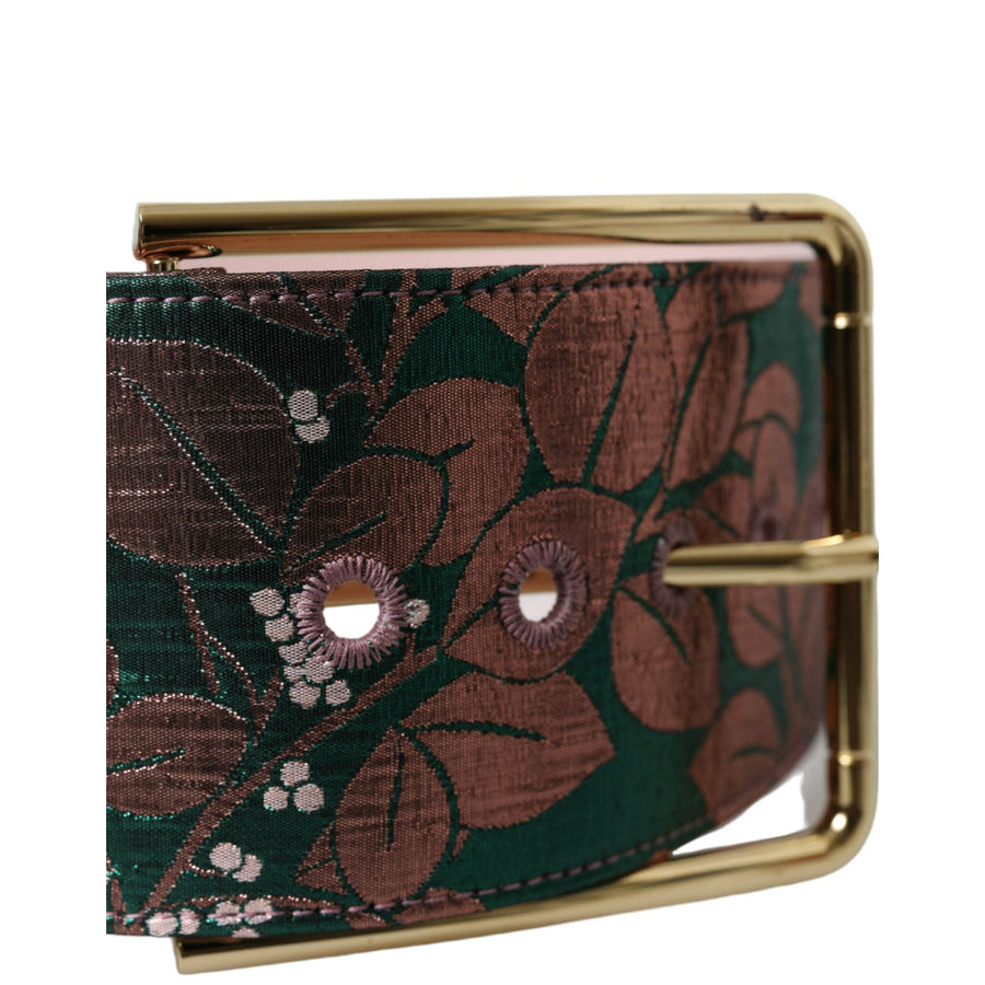 Dolce & Gabbana Multicolor Floral Jacquard Lurex Gold Buckle Belt