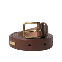 Dolce & Gabbana Brown Calf Leather Gold Metal Buckle Belt