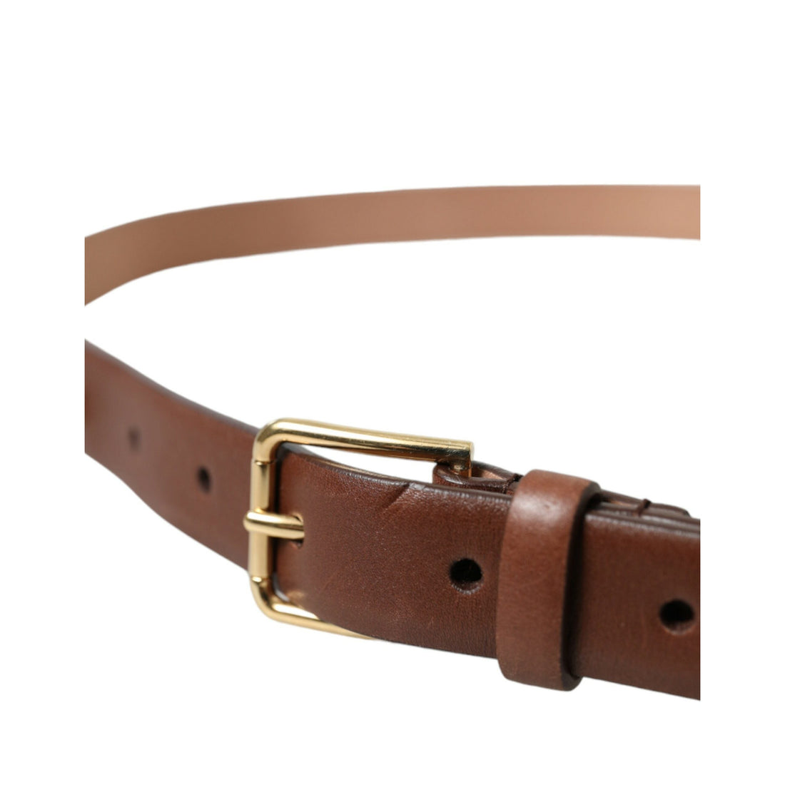 Dolce & Gabbana Brown Calf Leather Gold Metal Buckle Belt