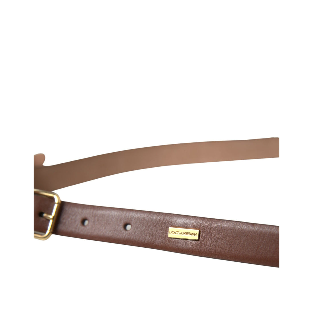 Dolce & Gabbana Brown Calf Leather Gold Metal Buckle Belt