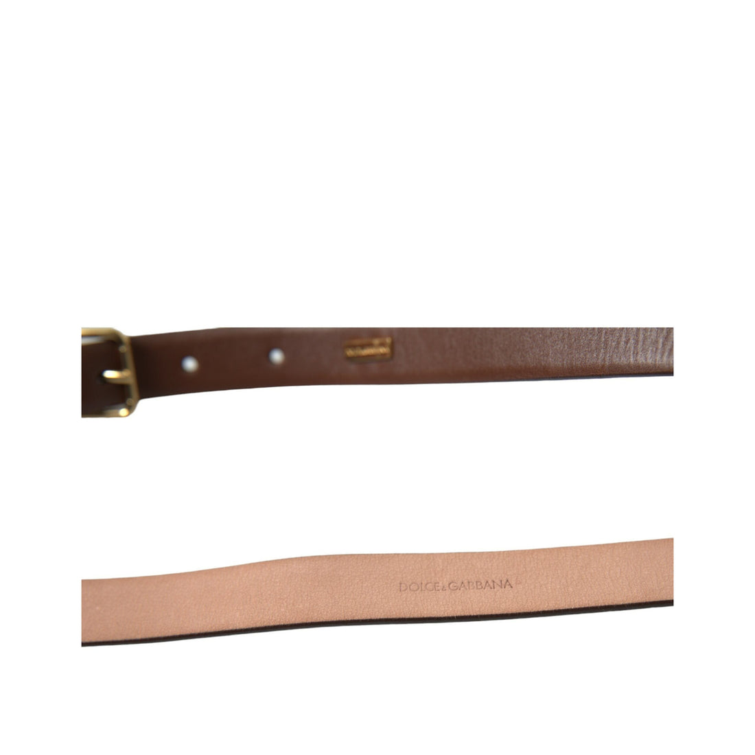 Dolce & Gabbana Brown Calf Leather Gold Metal Buckle Belt