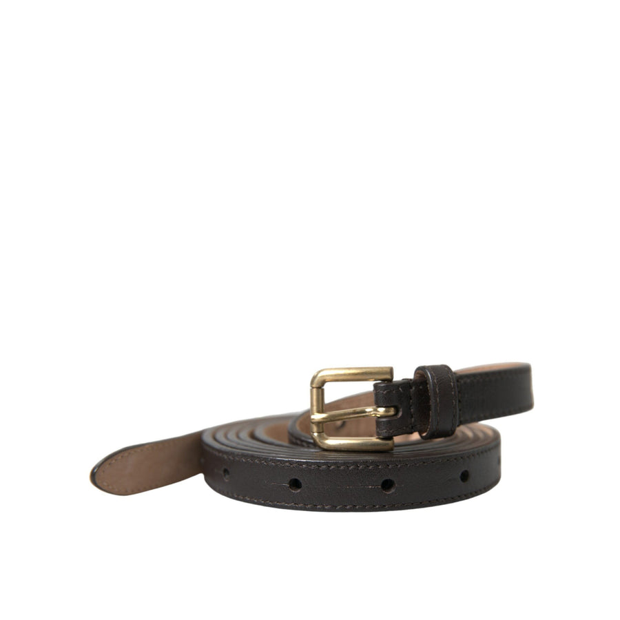 Dolce & Gabbana Dark Brown Leather Gold Metal Buckle Belt