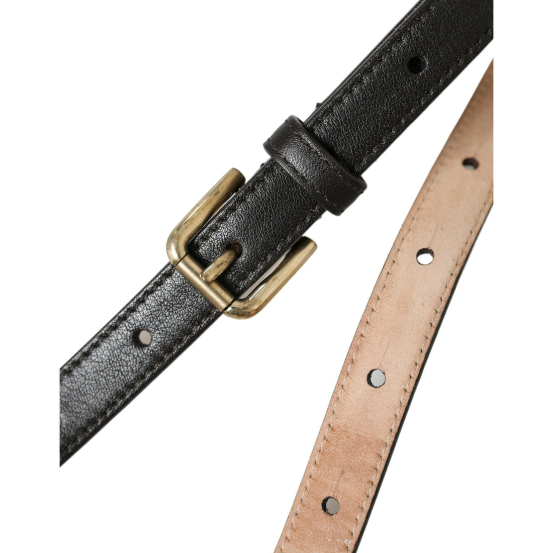 Dolce & Gabbana Dark Brown Leather Gold Metal Buckle Belt