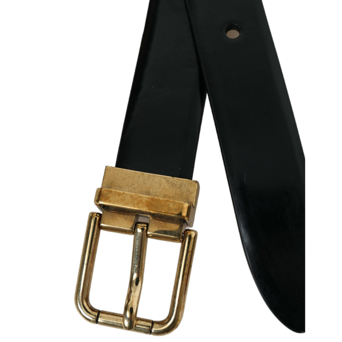 Dolce & Gabbana Black Calf Leather Gold Metal Buckle Belt