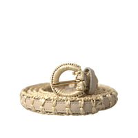 Dolce & Gabbana Beige Raffia Leather Metal Buckle Belt