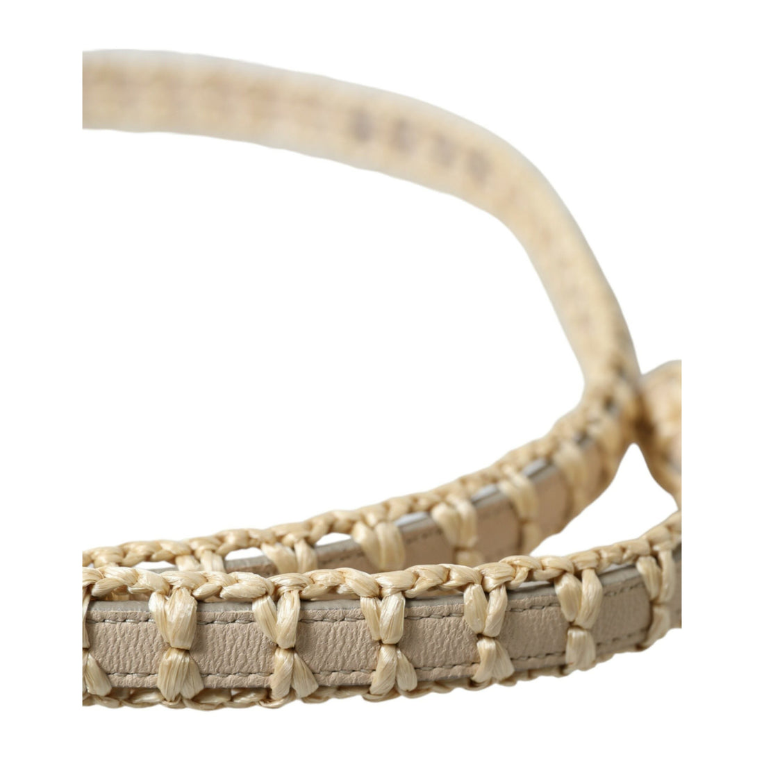 Dolce & Gabbana Beige Raffia Leather Metal Buckle Belt