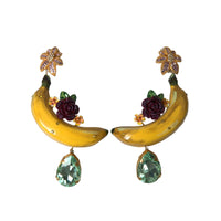 Dolce & Gabbana Gold Brass Crystal Banana Clip-on Jewelry Dangling Earrings