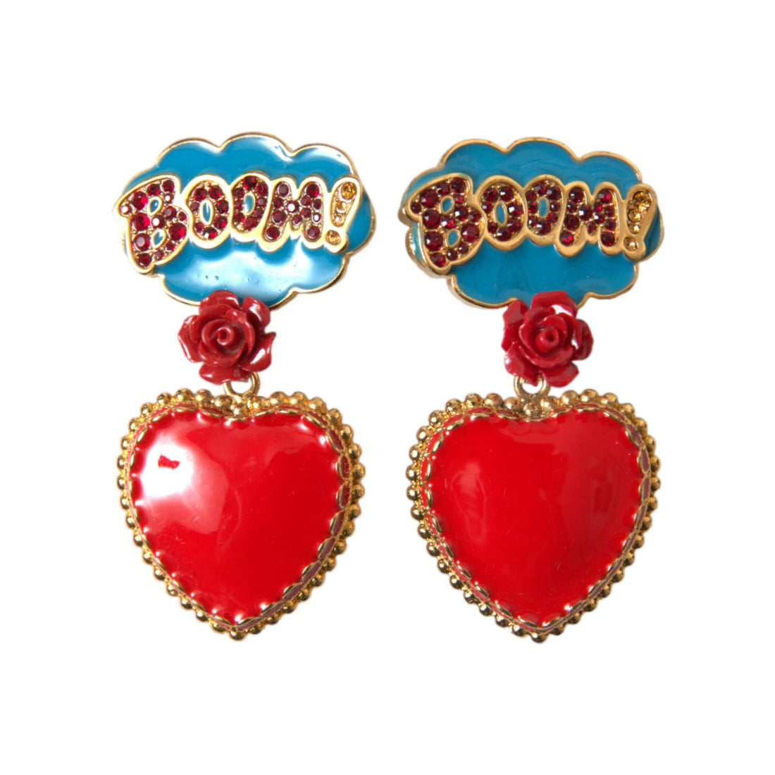 Dolce & Gabbana Gold Brass BOOM Cartoon Heart Crystal Clip-On Earrings