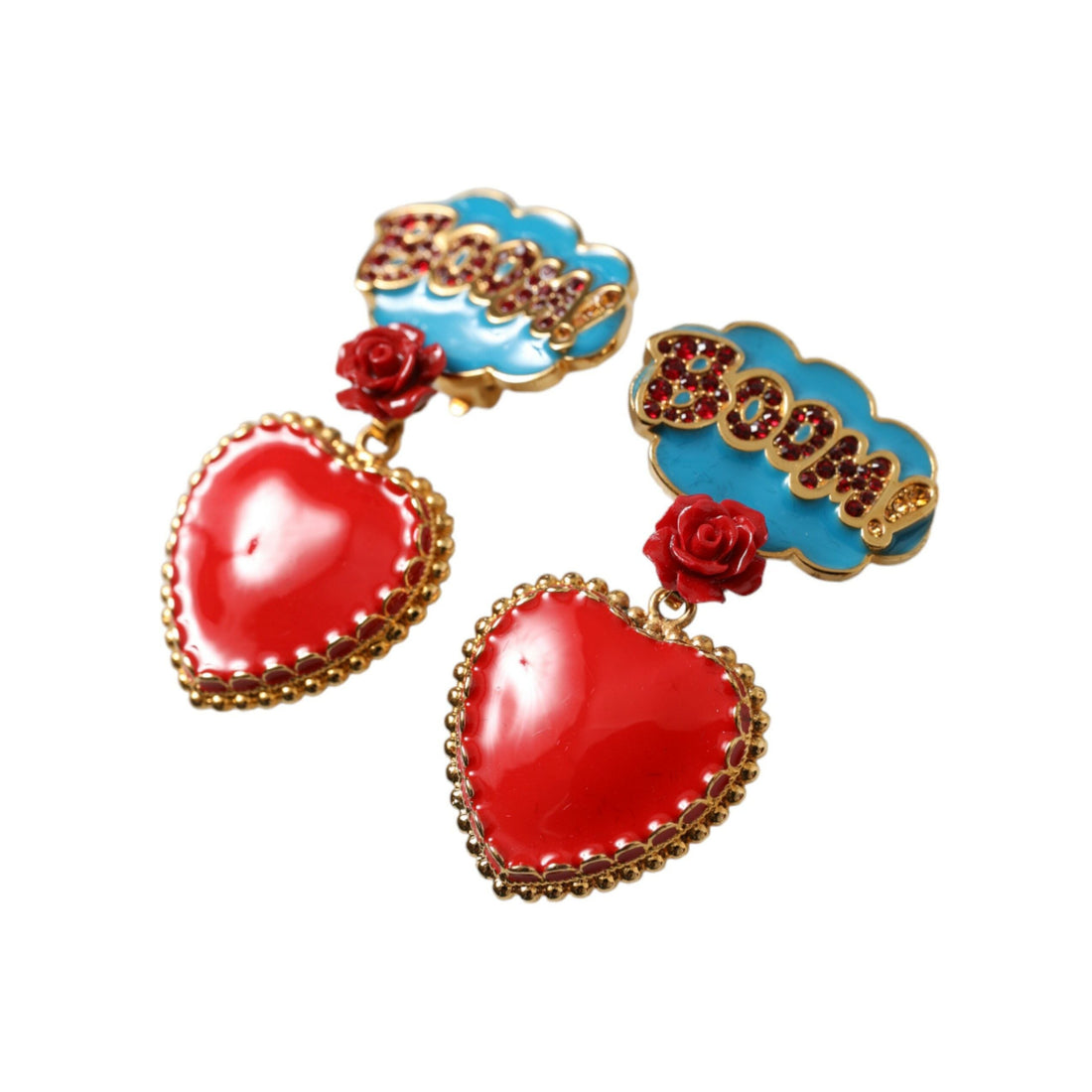 Dolce & Gabbana Gold Brass BOOM Cartoon Heart Crystal Clip-On Earrings