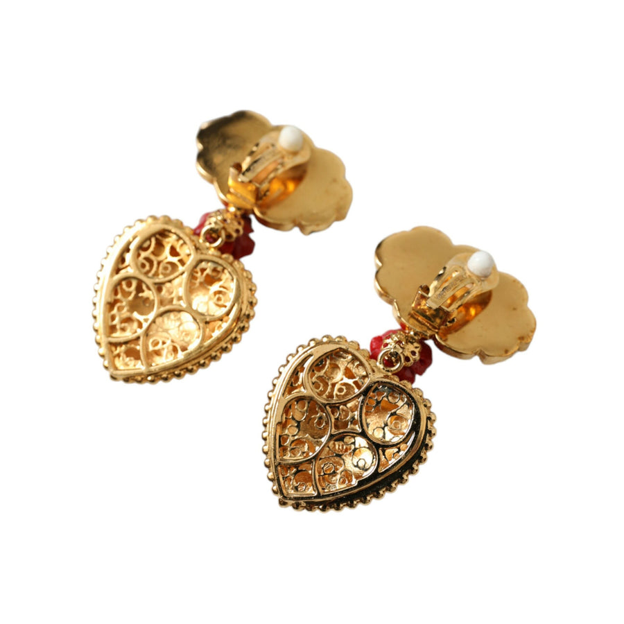 Dolce & Gabbana Gold Brass BOOM Cartoon Heart Crystal Clip-On Earrings