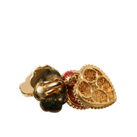 Dolce & Gabbana Gold Brass BOOM Cartoon Heart Crystal Clip-On Earrings