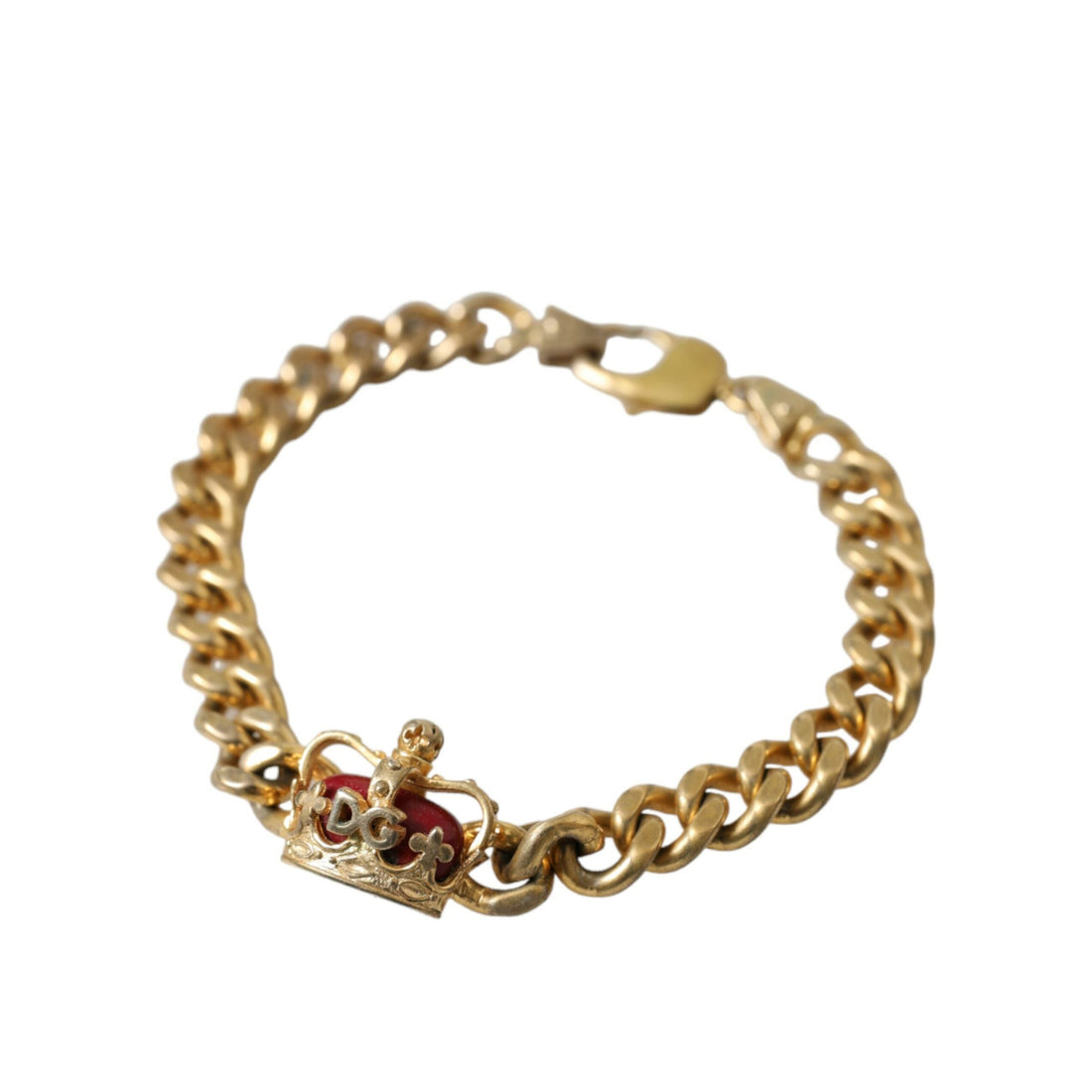 Dolce & Gabbana Gold Tone Brass Crown Charm Curb Chain Bracelet