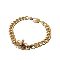 Dolce & Gabbana Gold Tone Brass Crown Charm Curb Chain Bracelet