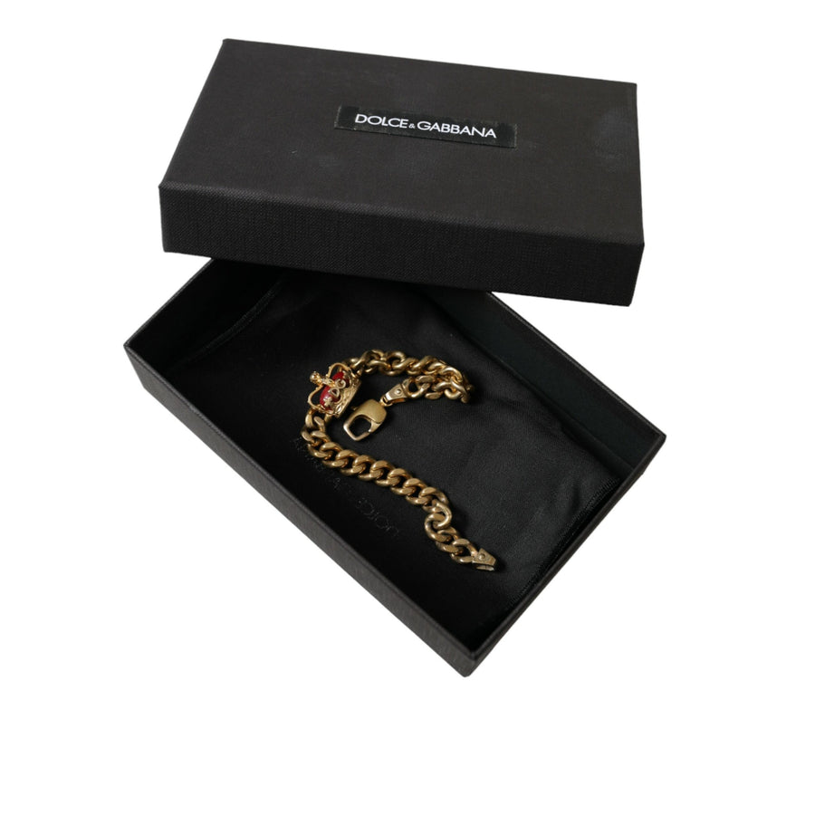 Dolce & Gabbana Gold Tone Brass Crown Charm Curb Chain Bracelet