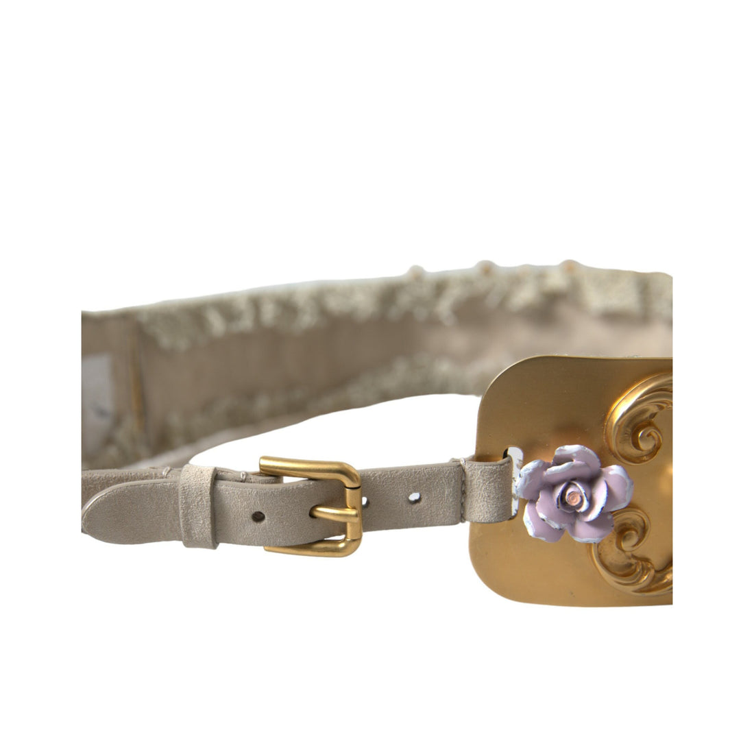 Dolce & Gabbana Gold Brass Faux Pearl Floral Embellished Belt