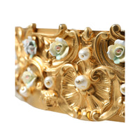 Dolce & Gabbana Gold Brass Faux Pearl Floral Embellished Belt