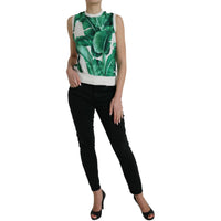 Dolce & Gabbana White Banana Leaf Print Crew Neck Tank Top