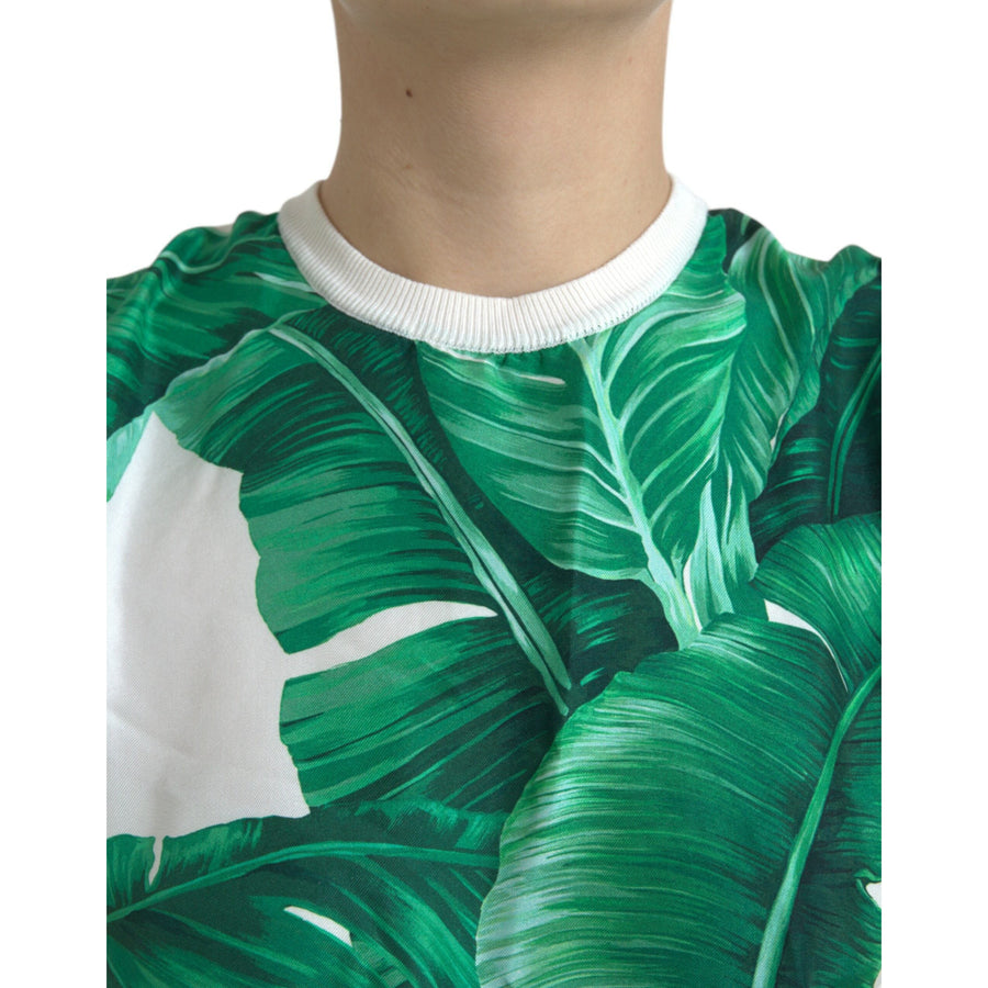 Dolce & Gabbana White Banana Leaf Print Crew Neck Tank Top