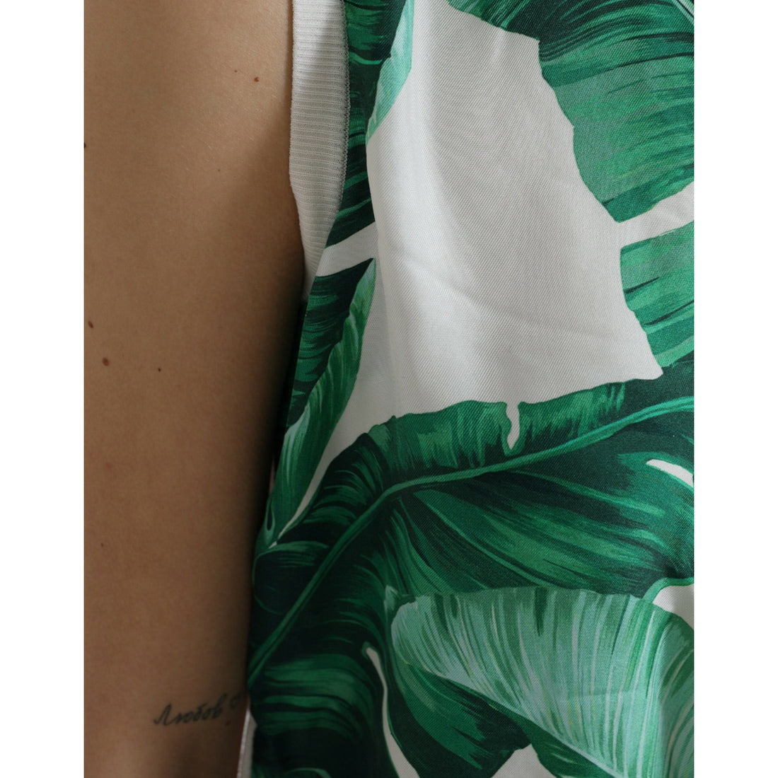 Dolce & Gabbana White Banana Leaf Print Crew Neck Tank Top