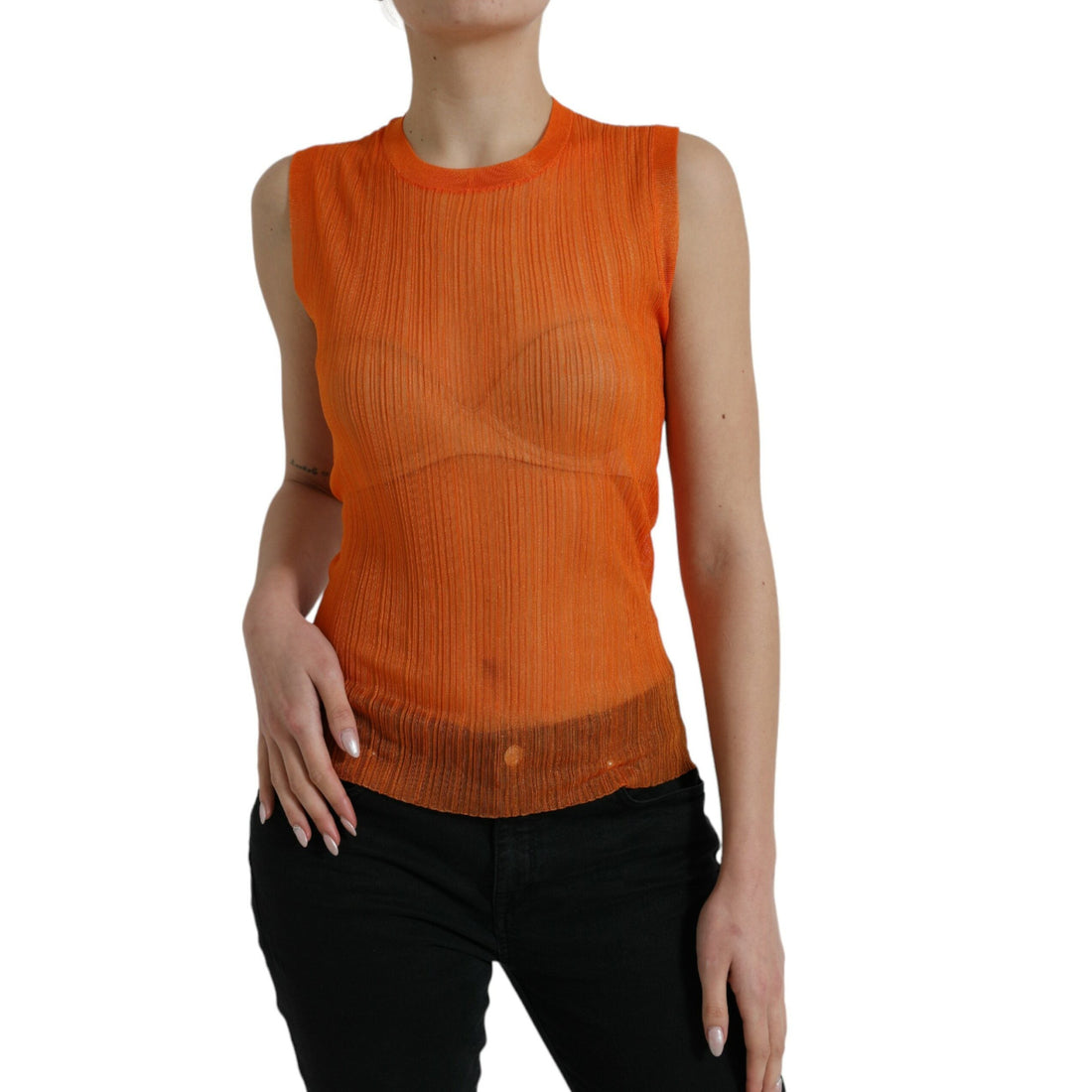 Dolce & Gabbana Orange See Through Crew Neck Blouse Tank Top