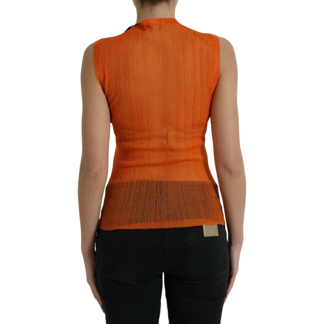 Dolce & Gabbana Orange See Through Crew Neck Blouse Tank Top