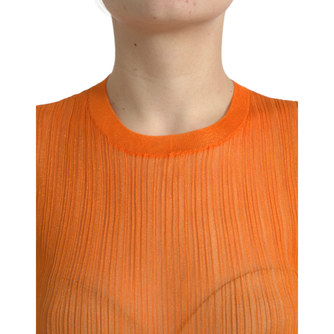 Dolce & Gabbana Orange See Through Crew Neck Blouse Tank Top