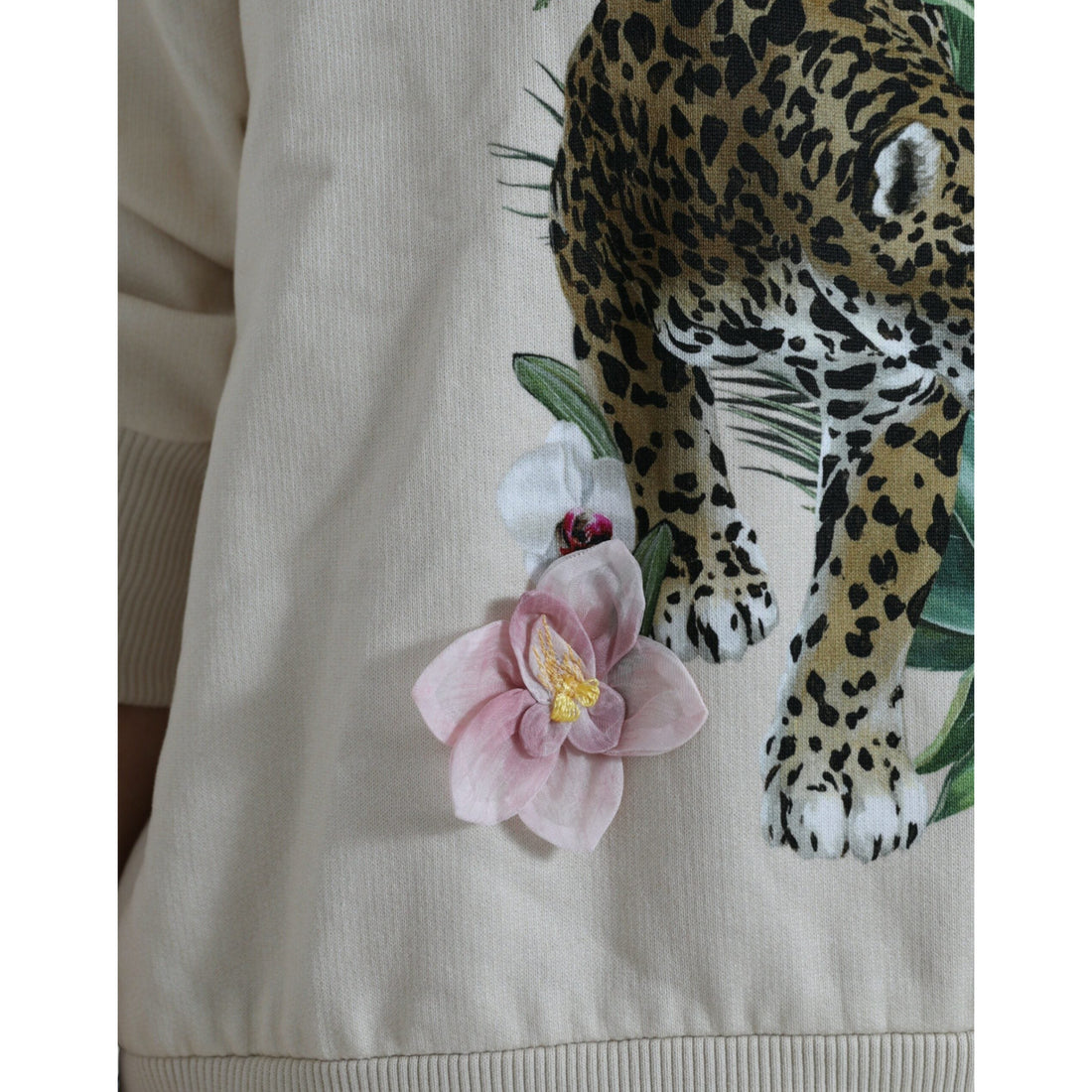 Dolce & Gabbana Beige Jungle Printed Cotton Pullover Sweater