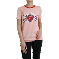 Dolce & Gabbana Pink Sacred Heart Cotton Crew Neck T-shirt