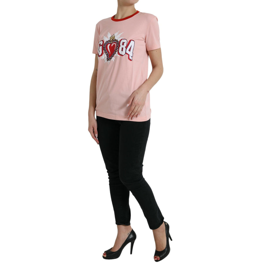 Dolce & Gabbana Pink Sacred Heart Cotton Crew Neck T-shirt