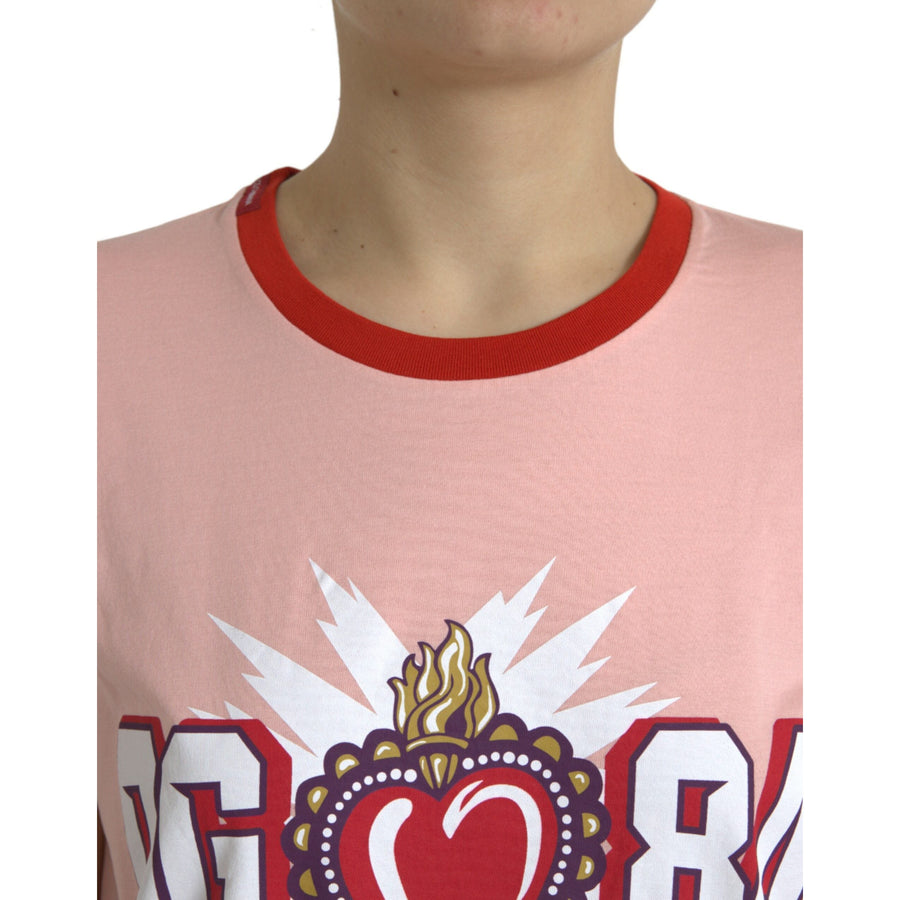 Dolce & Gabbana Pink Sacred Heart Cotton Crew Neck T-shirt