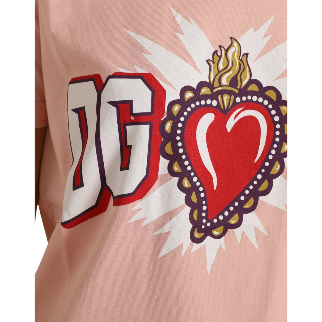 Dolce & Gabbana Pink Sacred Heart Cotton Crew Neck T-shirt