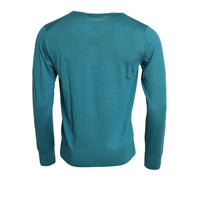 Dolce & Gabbana Blue Silk Crew Neck Pullover Sweater