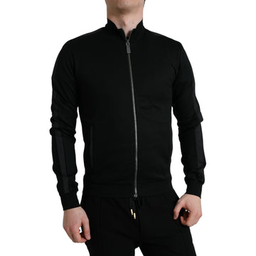 Dolce & Gabbana Black Cotton Full Zip Long Sleeves Sweater