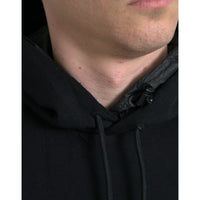 Dolce & Gabbana Black Cotton Hooded Logo Pullover Sweater
