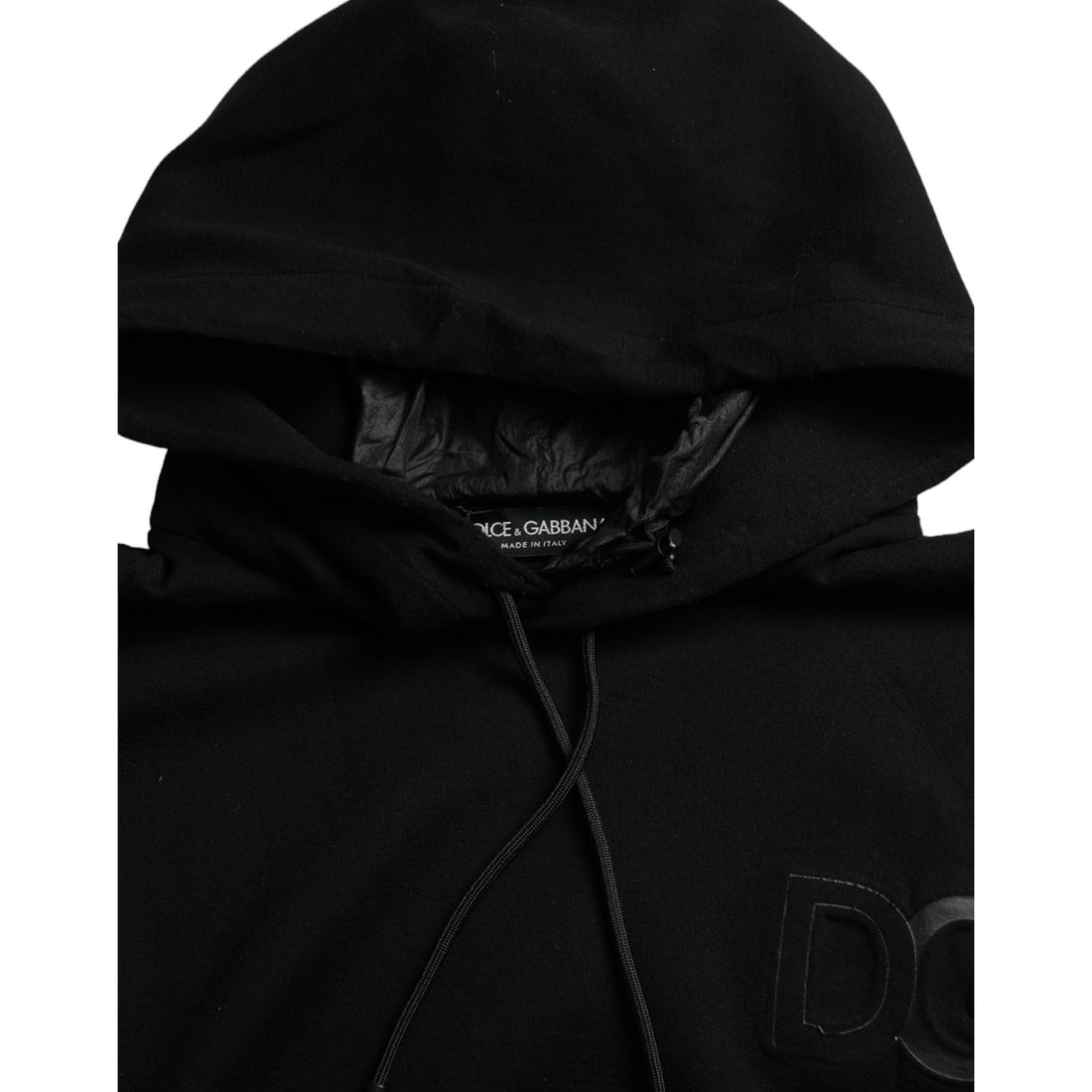 Dolce & Gabbana Black Cotton Hooded Logo Pullover Sweater
