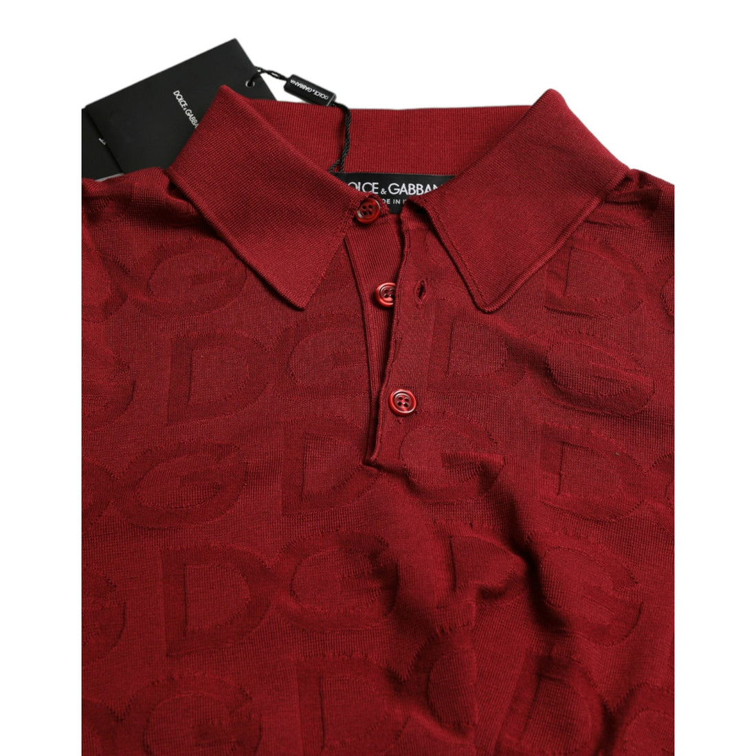 Dolce & Gabbana Maroon Collared Short Sleeve Silk T-shirt