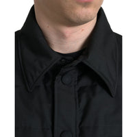 Dolce & Gabbana Black Polyester Collared Padded Logo Jacket
