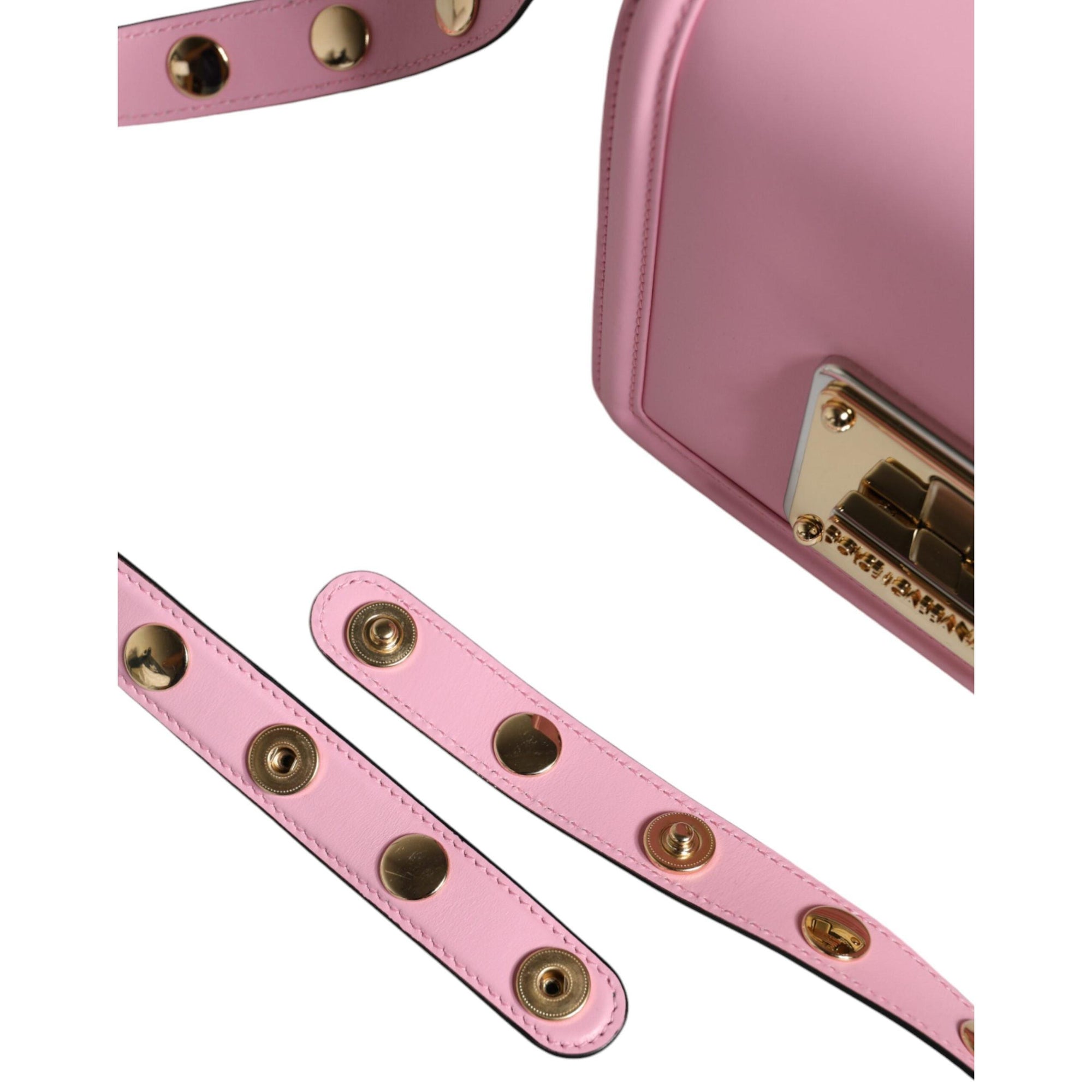 Dolce &amp; Gabbana Baby Pink LOLA Leather Studded Crossbody Strap Bag