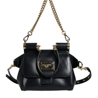 Dolce & Gabbana Black Calfskin Leather SICILY Chain Strap Crossbody Bag